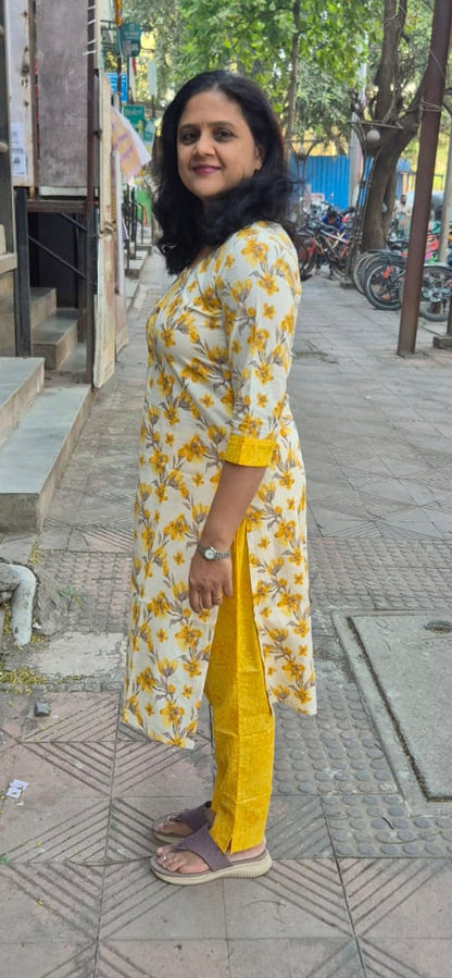 Yellow Pure Cotton Kurta with Pant