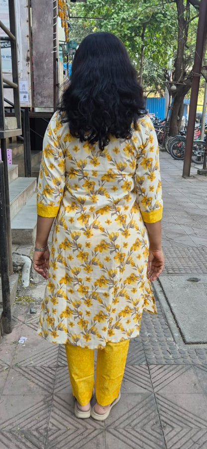 Yellow Pure Cotton Kurta with Pant