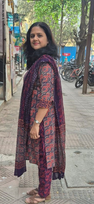 Violet Cotton Handblock Printed Full Suit With Dupatta