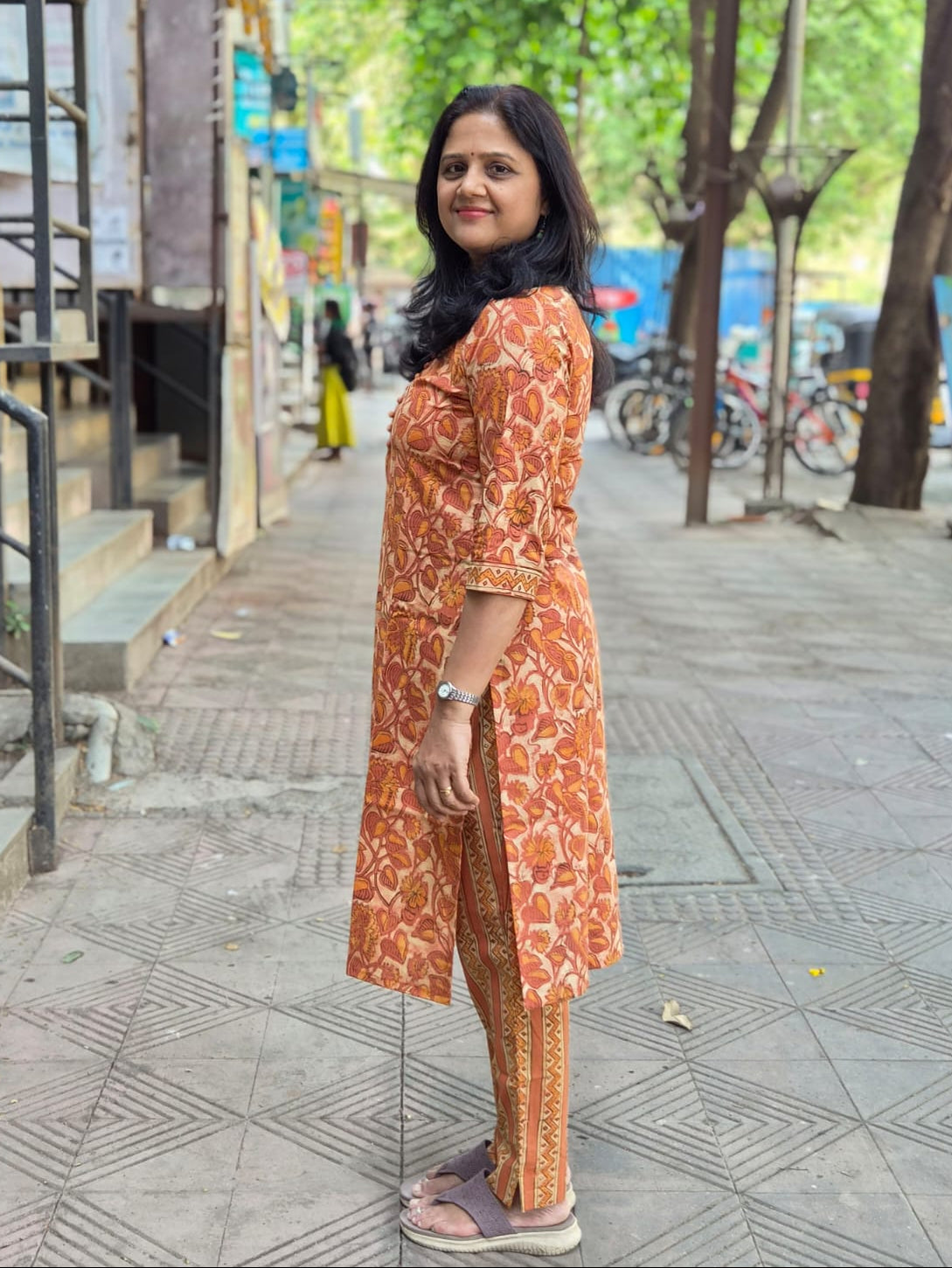 Orange Pure Cotton Vanaspati Ajrakh Printed Kurta with Pant