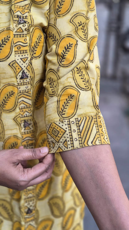 Mustard Yellow Pure Cotton Vanaspati Ajrakh Printed Kurta with Pant