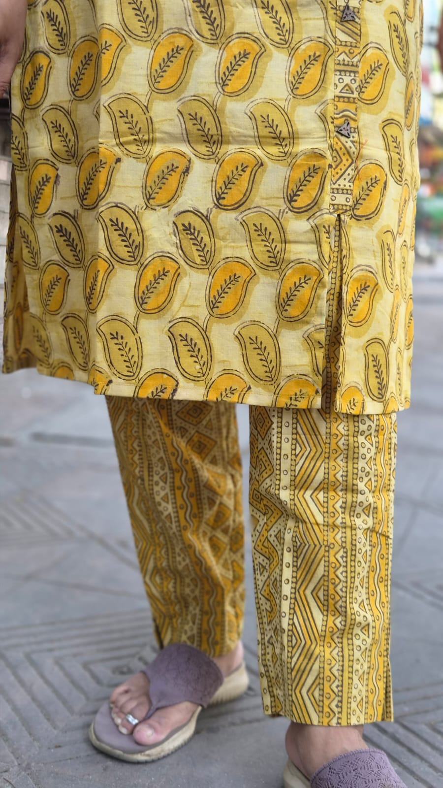 Mustard Yellow Pure Cotton Vanaspati Ajrakh Printed Kurta with Pant
