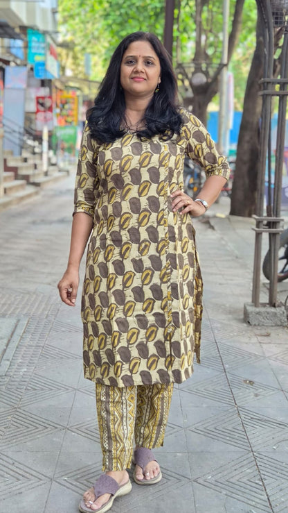 Brown Pure Cotton Vanaspati Ajrakh Printed Kurta with Pant