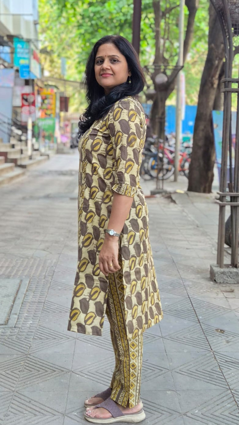 Brown Pure Cotton Vanaspati Ajrakh Printed Kurta with Pant