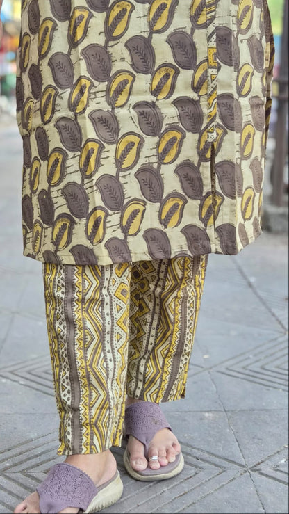 Brown Pure Cotton Vanaspati Ajrakh Printed Kurta with Pant