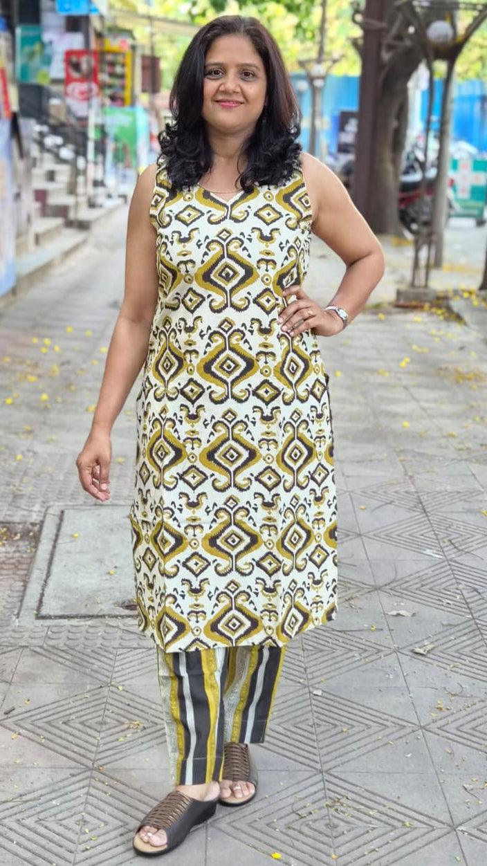 Mustard Yellow Pure Cotton Kurta with Pant