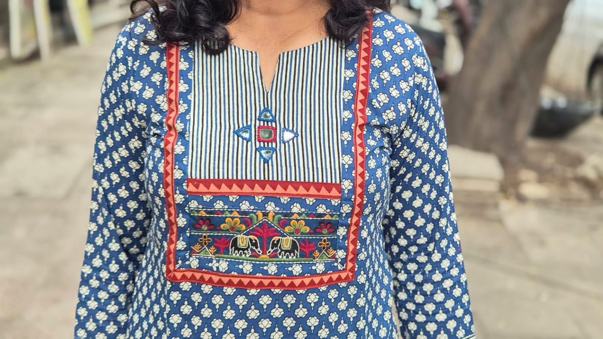 Blue Pure Cotton Printed Full Suit With Dupatta