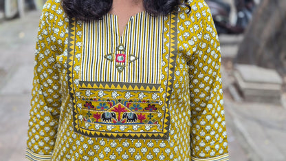 Mustard Yellow Pure Cotton Printed Full Suit With Dupatta