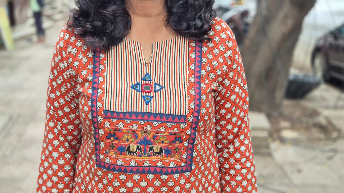 Orange Pure Cotton Printed Full Suit With Dupatta