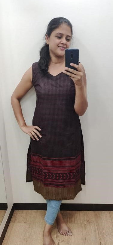 Black Handloom Cotton Sleeveless Kurta