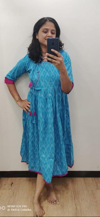 Blue Ikkat Knee Length One Piece