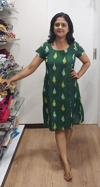 Green Ikkat Knee Length One Piece