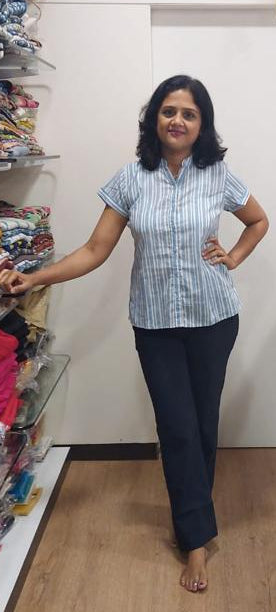 Sky blue Cotton Printed Sleeved Short Top