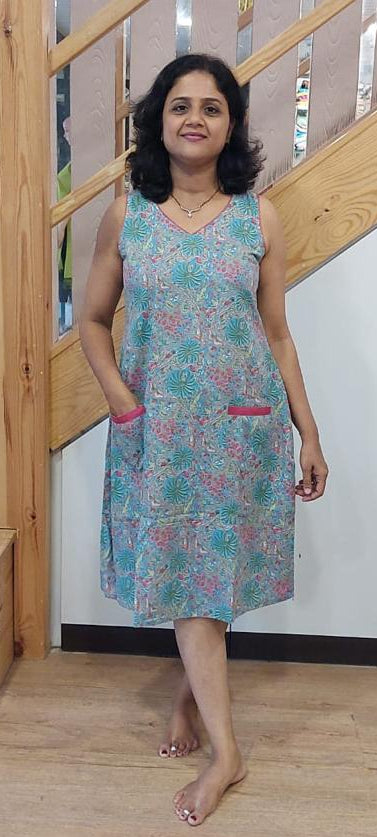 Blue green Pure Cotton Printed One Piece
