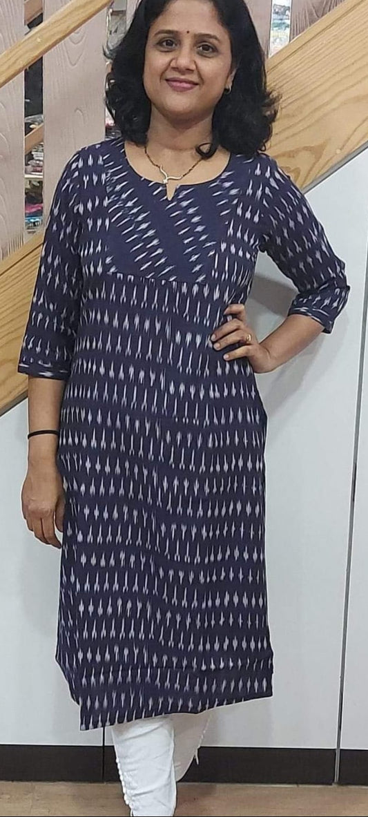 Wine Pure Cotton Ikkat Kurta