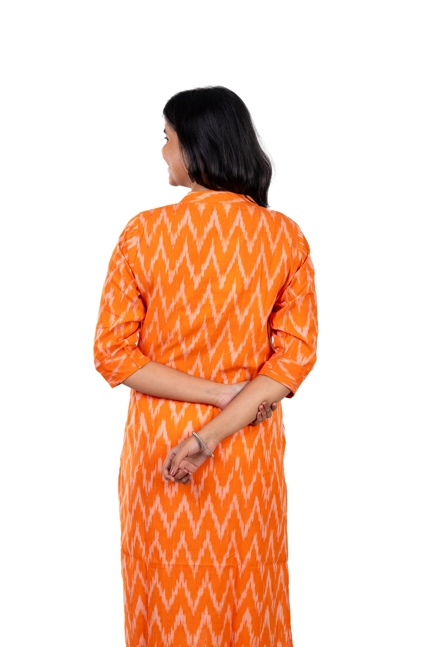Orange Pure Cotton Ikkat Kurta