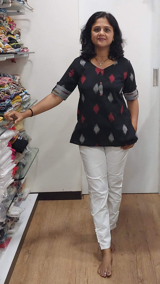 Black Cotton Ikkat Short Top