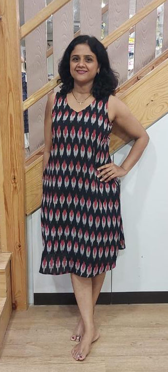 Black Ikkat Knee Length One Piece