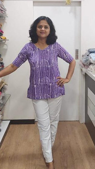 Violet Pure Cotton Dabu Handblock Printed Short Top