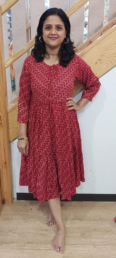 Brick Red Knee Length One Piece
