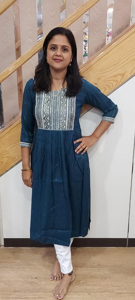 Teal Blue Rayon Kurta