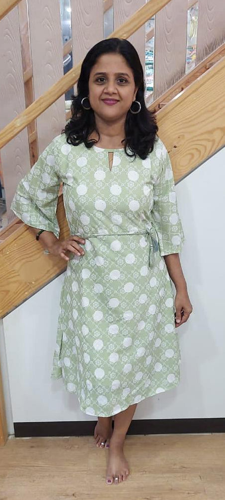 Tea Green Knee Length One Piece