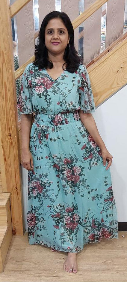 Sea Green Georgette Long One Piece