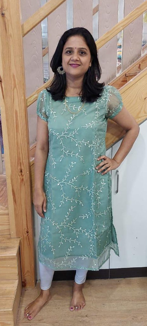 Tea Green Organza Kurta