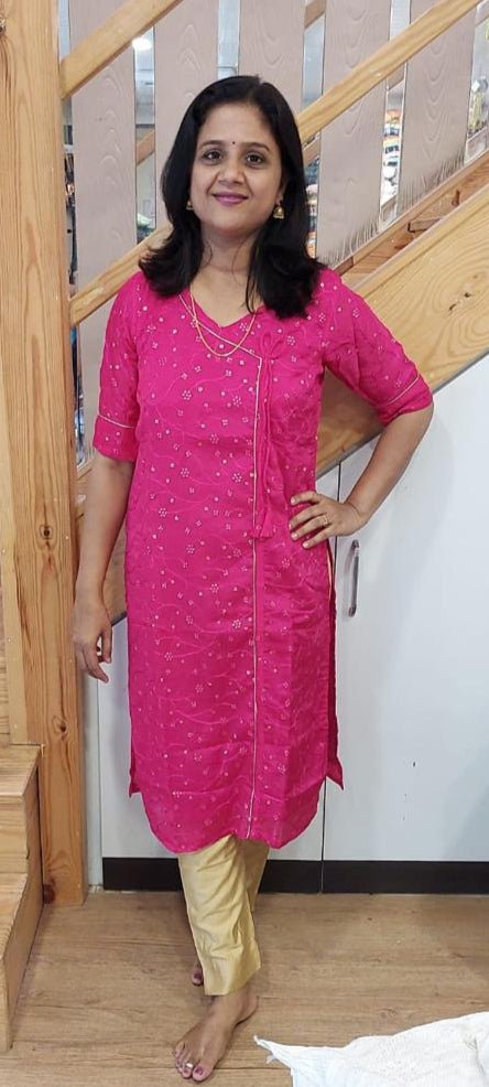 Magenta Chinon Silk Kurta
