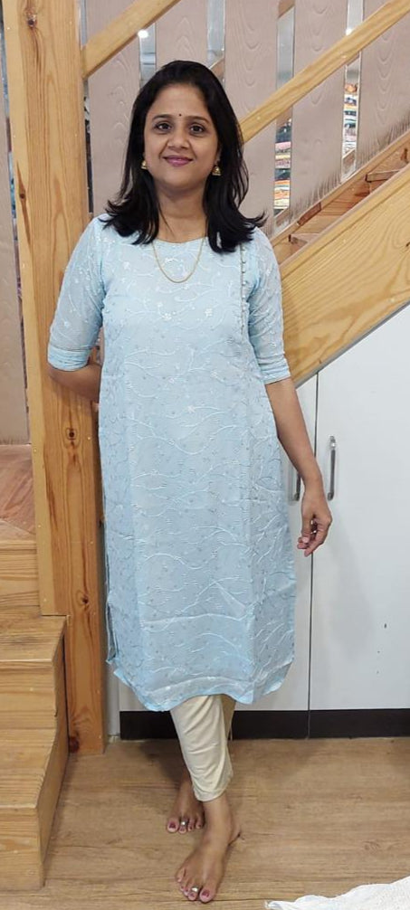 Powder Blue Chinon Silk Kurta