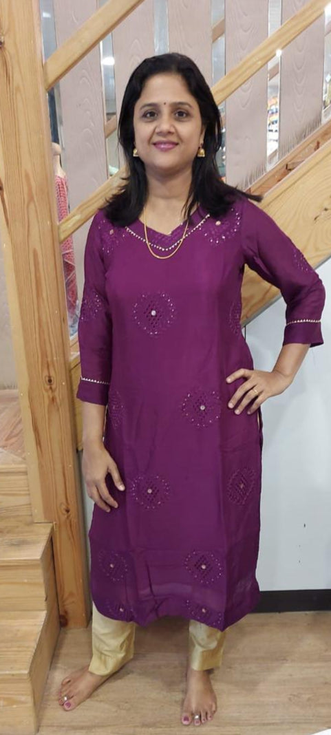 Wine Chinon Silk Kurta
