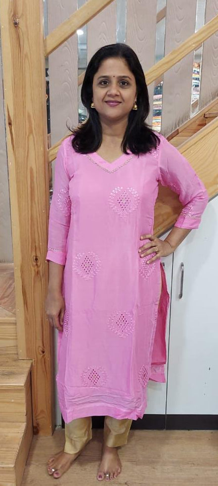 Pink Chinon Silk Kurta