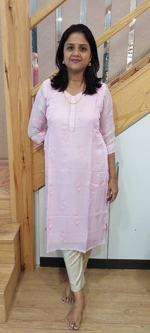 Baby Pink Jute Silk Kurta