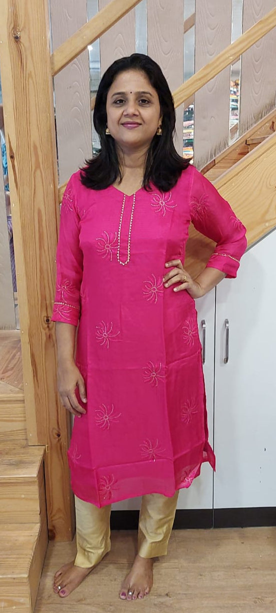 Magenta Jute Silk Kurta