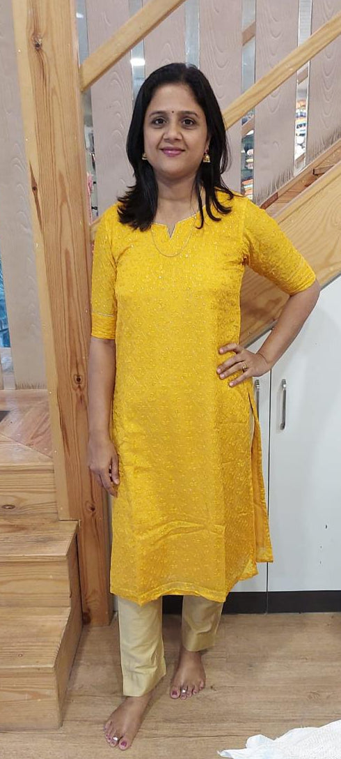 Golden yellow Chinon Silk Kurta