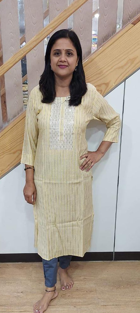 Light yellow Muslin Silk Kurta