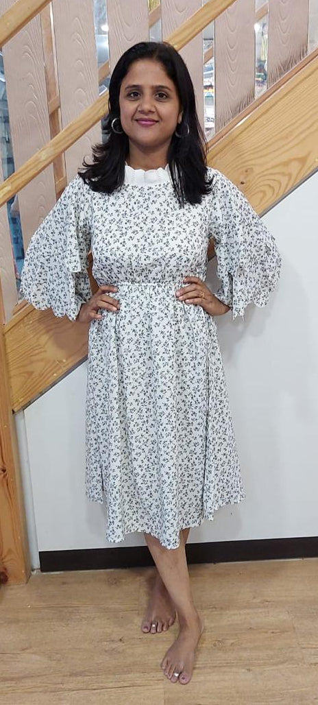 White Georgette Knee Length One Piece