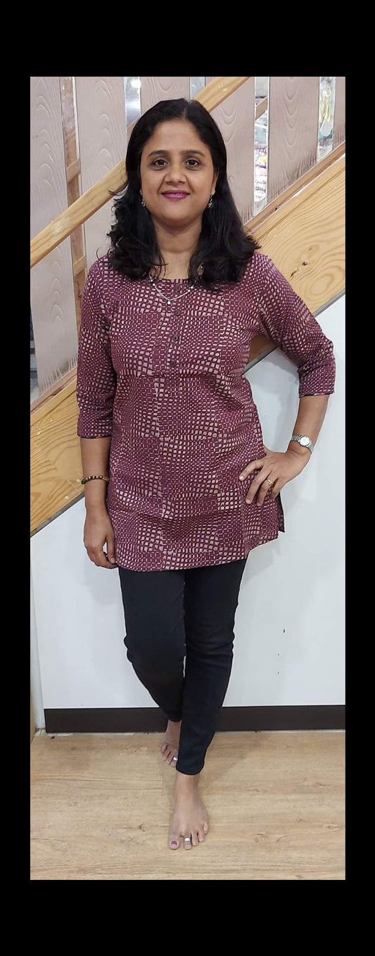 Wine Cotton Printed Short Top