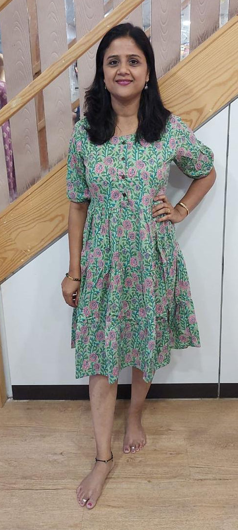 Pista Green Pure Cotton Printed  One Piece
