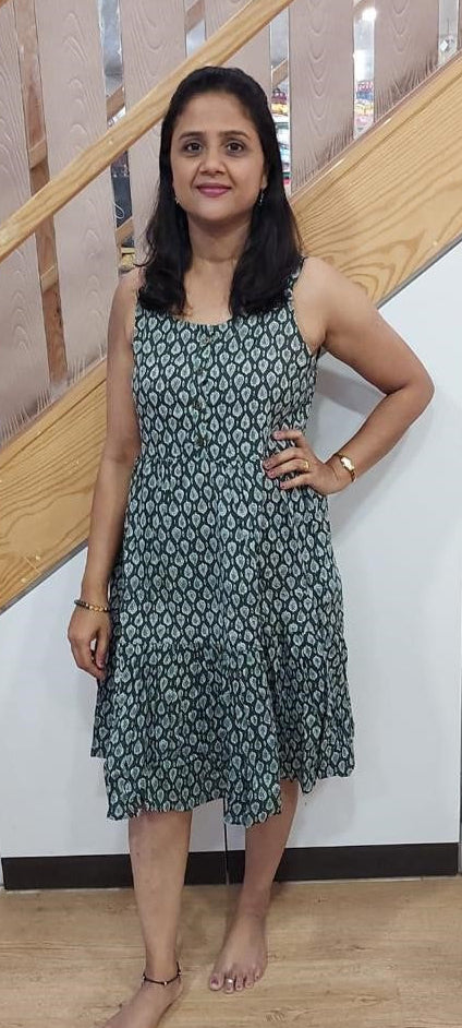 Green Pure Cotton Printed Spaghetti One Piece