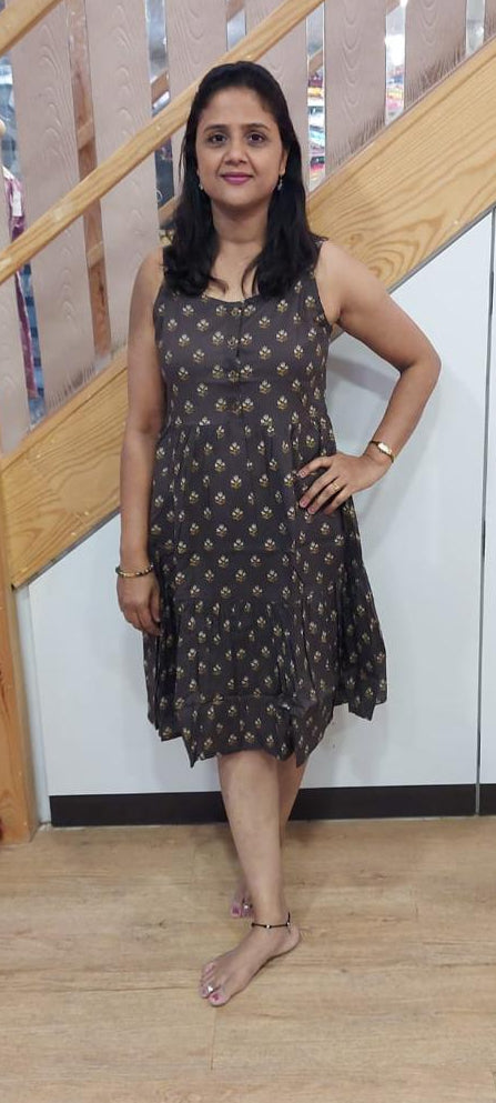 Brown Pure Cotton Printed Spaghetti One