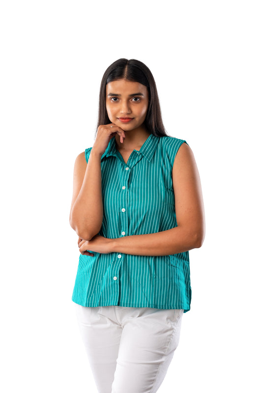 Rama Green Pure Cotton Sleeveless Shirt
