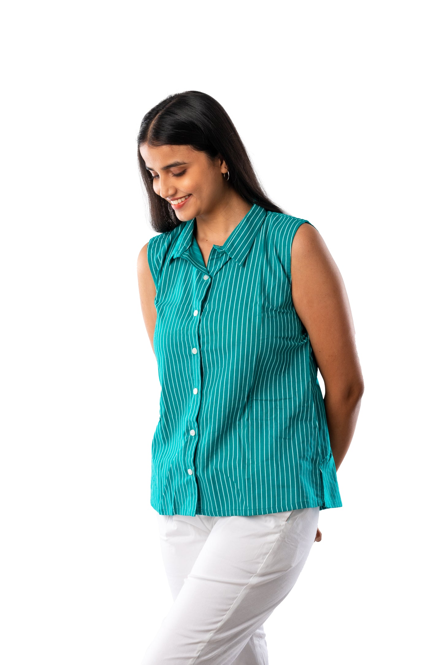 Rama Green Pure Cotton Sleeveless Shirt