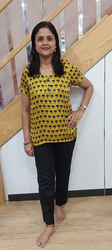 Mustard yellow Handblock Modal Silk Short Top