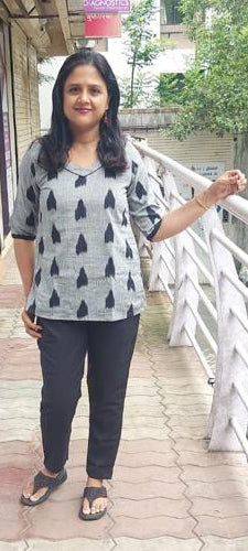 Gray Cotton Ikat Short Top