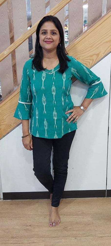 Rama Green Cotton Ikat Short Top