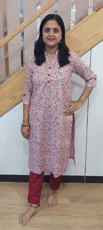 Pink Pure Cotton Printed Kurta