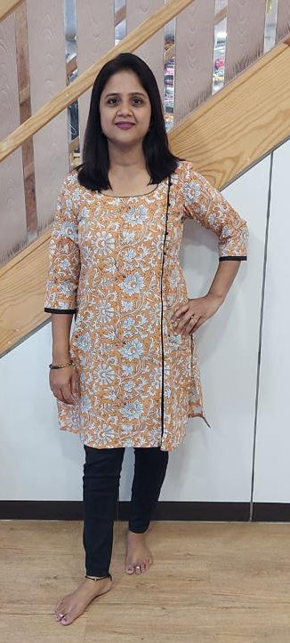Light Brown Pure Cotton Printed  Kurta