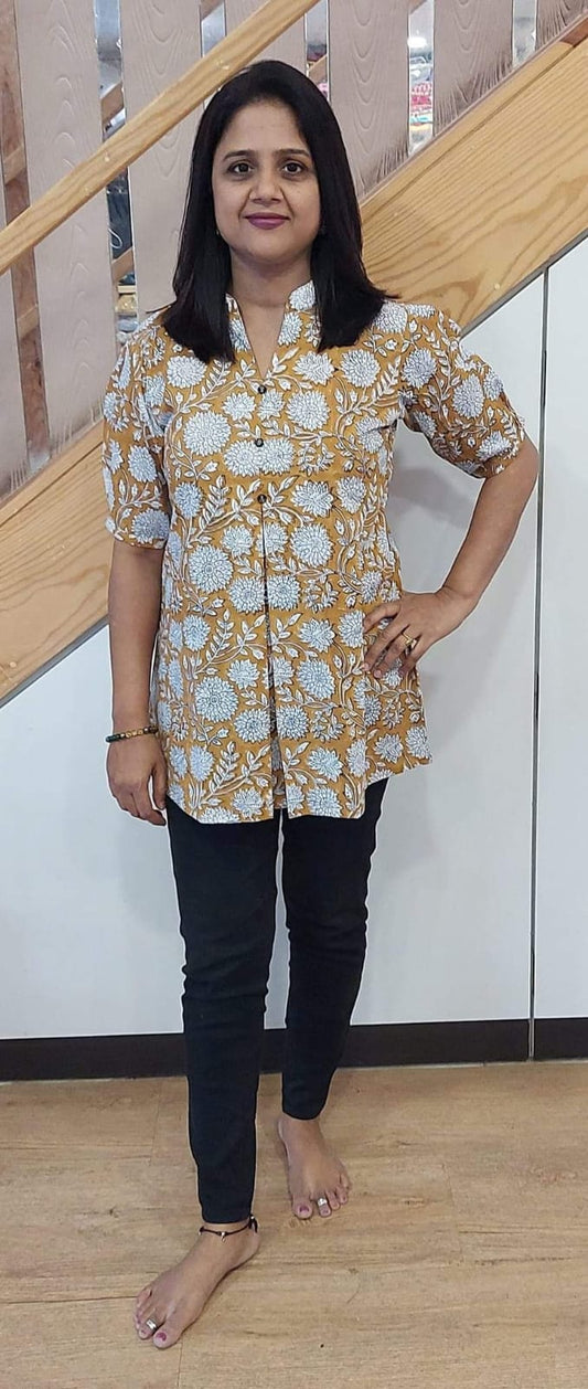Mustard Yellow Pure Cotton Short Top