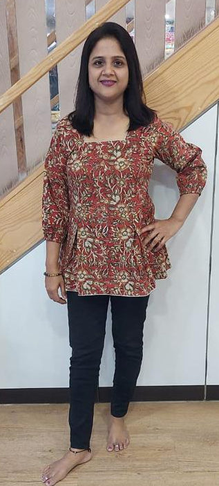 Rust Orange  Kalamkari Short Top